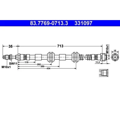 Billede af ATE 83.7769 0713.3 Bremseslange 713 M10x1 VOLKSWAGEN: Touareg I, PORSCHE: Cayenne