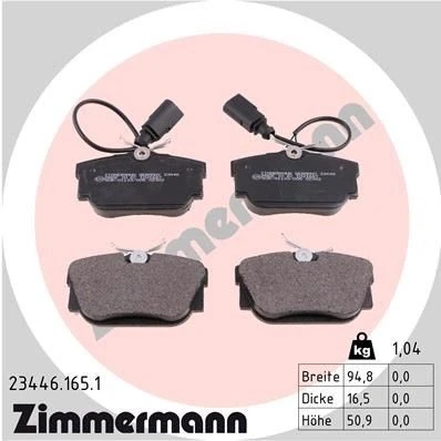 Billede af ZIMMERMANN 23446.165.1 Bremseklodser Inkl. slidadvarselskontakt Billede svarer til leveringsomfang VOLKSWAGEN: Transporter 4 Bus,