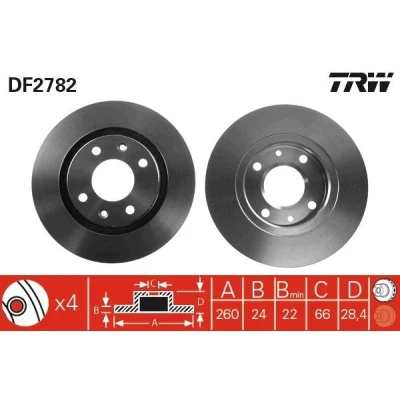 Billede af TRW DF2782 Bremseskiver 260 24 4 108 ventileret lakeret PEUGEOT: 406 Sedan, Coupe, Stationcar