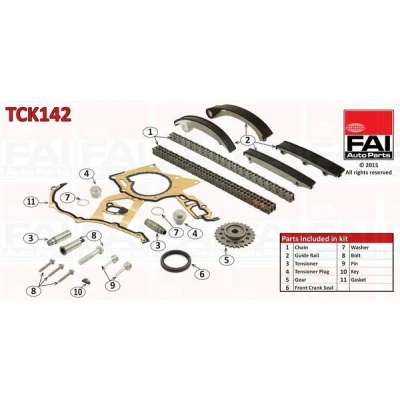 Billede af FAI AutoParts TCK142 Styrekædesæt med pakninger, tandhjul Simplex, Duplex, Rullekæde OPEL: Vectra C Caravan, SAAB: 9 3 Sedan