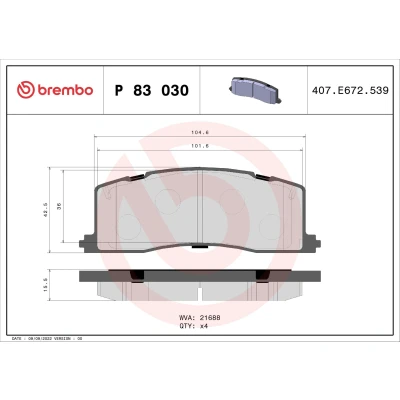 Billede af BREMBO P 83 030 Bremseklodser Ekskl. slidadvarselskontakt uden tilbehør