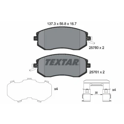Billede af TEXTAR 2576001 Bremseklodser med akustisk advarsel for slid tilbehør SUBARU: Forester III, IV, XV I, TOYOTA: GT86 Coupe