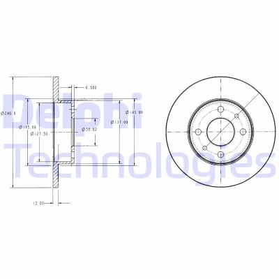Billede af DELPHI BG2313 Bremseskiver 240 12 4 fuldstændigt olieret ubehandlet uden hjullejer, ABS sensorring