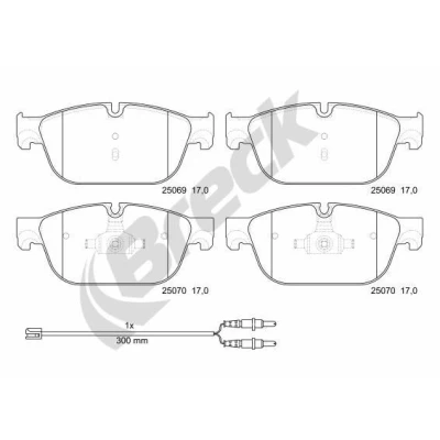 Billede af BRECK 25069 00 701 Bremseklodser Inkl. slidadvarselskontakt, Ekskl. slidadvarselskontakt PEUGEOT: 308 I Hatchback, 508 SW, Sedan