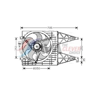 Billede af AVA COOLING SYSTEMS VN7507 Køleventilator 348mm 12V med kølerventilatorramme (karm), uden modstand kontroldel VOLKSWAGEN: Golf 4