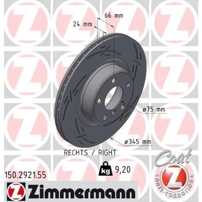 Billede af ZIMMERMANN Bremseskive BMW: 3 Touring, 4 Gran Coupe, Sedan 24mm 6/5 5 hul 120mm indvendigt ventileret, opslidset coatet højkarboniseret 150.2921.55