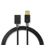 Billede af USB kabel 2.0 A han Hun 480 Mbps Guldplateret 3.0 m Runde PVC Antracit Box