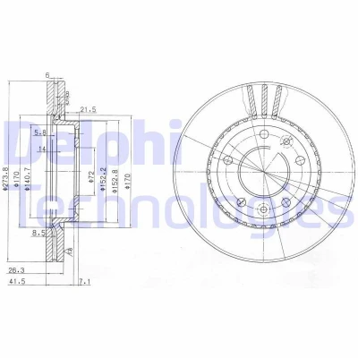 Billede af DELPHI BG4015 Bremseskiver 274 26 5 ventileret olieret ubehandlet uden hjullejer, ABS sensorring