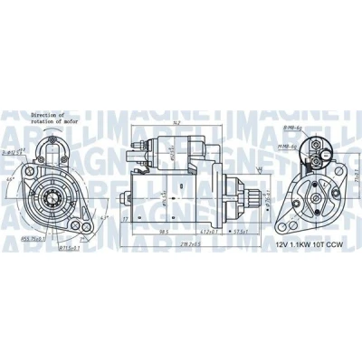 Billede af MAGNETI MARELLI 063721322010 Starter 12 1,1 10 VOLKSWAGEN: Touran I, GOLF 6, Passat B6 Sedan, SKODA: Octavia II Hatchback, AUDI: A3 Sportback
