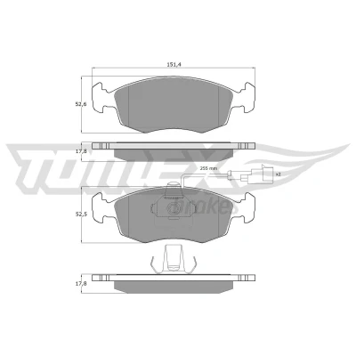 Billede af TOMEX brakes TX 14 11 Bremseklodser foraksel Inkl. slidadvarselskontakt FIAT: Punto II Hatchback, Doblo I Stationcar, Cargo