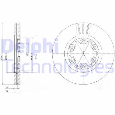 Billede af DELPHI BG3559 Bremseskiver 256 24 6 ventileret olieret ubehandlet uden hjullejer, ABS sensorring
