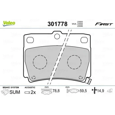 Billede af VALEO 301778 Bremseklodser FIRST bagaksel Inkl. slidadvarselskontakt uden anti knirke plade MITSUBISHI: Pajero Sport 1 SUV