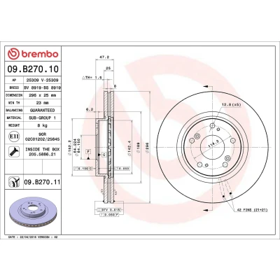 Billede af BREMBO 09.B270.11 Bremseskiver 296 25 5 indvendigt ventileret coatet med skruer HONDA: ACCORD 8 Kombi,
