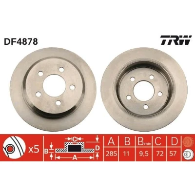 Billede af TRW DF4878 Bremseskiver 285 11 5 114,3 fuldstændigt lakeret JEEP: Grand Cherokee I, WRANGLER 2
