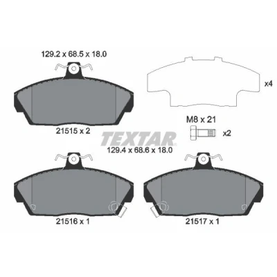 Billede af TEXTAR 2151503 Bremseklodser med akustisk advarsel for slid bremsecaliperskruer tilbehør HONDA: CIVIC 7 Hatchback, 6 Hatchback