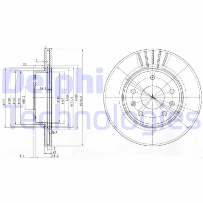 Billede af DELPHI BG3702C Bremseskiver 277 21 5 ventileret coatet ubehandlet uden hjullejer, ABS sensorring LAND ROVER: Freelander I SUV