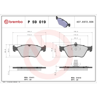 Billede af BREMBO P 59 019 Bremseklodser Forberedt til slidindikator uden tilbehør OPEL: Calibra A, Vectra A Sedan, Omega B SAAB: 900 II Hatchback