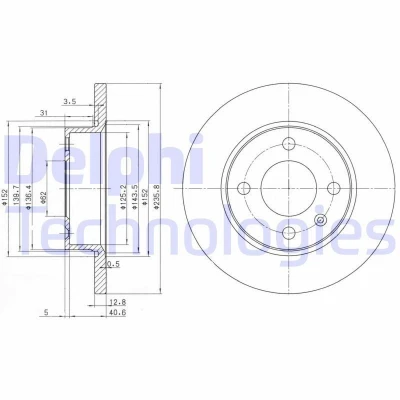 Billede af DELPHI BG2910 Bremseskiver 236 13 4 fuldstændigt olieret ubehandlet uden hjullejer, ABS sensorring