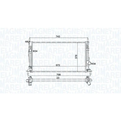 Billede af MAGNETI MARELLI 350213157400 Radiator 672 378 23 Mekanisk fuget køleripper MAZDA: 3 Hatchback, Sedan, VOLVO: V50, FORD: Focus 2
