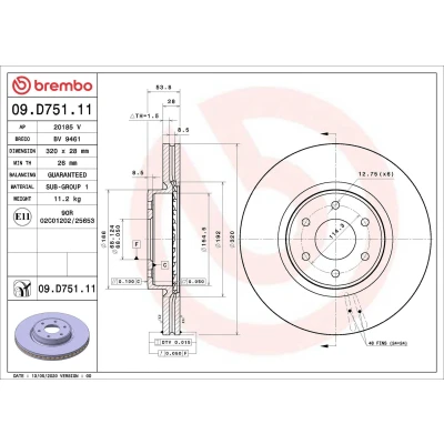 Billede af BREMBO 09.D751.11 Bremseskiver 320 28 6 indvendigt ventileret coatet MERCEDES BENZ: X klasse, NISSAN: NP300 Navara Pick up