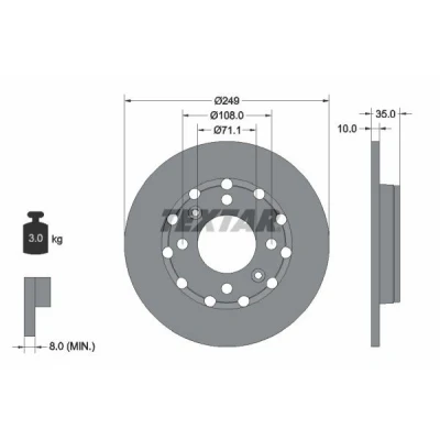 Billede af TEXTAR 92325803 Bremseskiver 249 10 04/06 108 fuldstændigt coatet uden hjulbolte, hjulnav PEUGEOT: 208 II Hatchback, 2008
