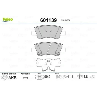 Billede af VALEO 601139 Bremseklodser bagaksel Inkl. slidadvarselskontakt med anti knirke plade HYUNDAI: i20 II Hatchback, i40 Stationcar, Sedan