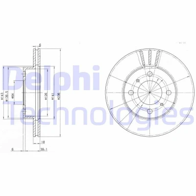Billede af DELPHI BG2810 Bremseskiver 236 18 4 ventileret olieret ubehandlet uden hjullejer, ABS sensorring MITSUBISHI: Carisma Hatchback, Sedan