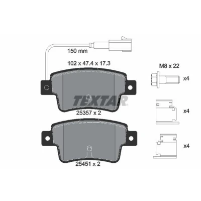 Billede af TEXTAR 2535701 Bremseklodser med indbygget slid advarselskontakt FIAT: Punto Evo Hatchback, III Hatchback