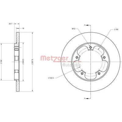 Billede af METZGER 6110816 Bremseskiver bagaksel 307,8 16 5 150 fuldstændigt lakeret, Krydsslebet FORD: Transit V363 Ladvogn / Chassis