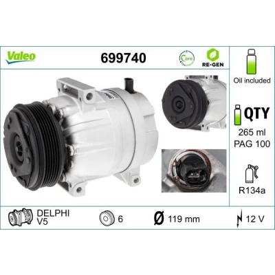 Billede af VALEO 699740 Kompressor V5 12 PAG 100 R 134a med kompressorolie REMANUFACTURED