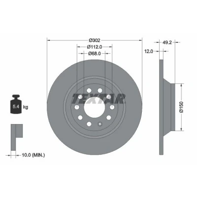 Billede af TEXTAR PRO 92132503 Bremseskiver 302 12 05/10 112 fuldstændigt coatet uden hjulbolte, hjulnav AUDI: A6 C6 Avant, Sedan