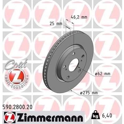 Billede af ZIMMERMANN COAT Z 590.2800.20 Bremseskiver 275 25 7/5 5 114 indvendigt ventileret coatet TOYOTA: RAV4 III SUV