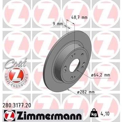 Billede af ZIMMERMANN COAT Z 280.3177.20 Bremseskiver 282 9 9/5 5 114 fuldstændigt coatet HONDA: ACCORD 8, 8 Kombi