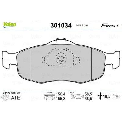 Billede af VALEO 301034 Bremseklodser FIRST foraksel Ekskl. slidadvarselskontakt uden anti knirke plade FORD: MONDEO 1 Kombi, SCORPIO 1, 2