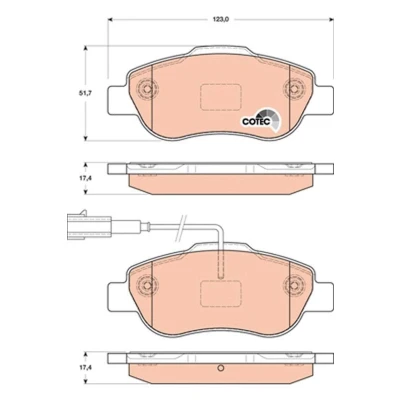 Billede af TRW COTEC GDB1746 Bremseklodser Inkl. slidadvarselskontakt med bremsecaliperskruer tilbehør FIAT: 500 Hatchback, Panda II Hatchback