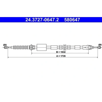 Billede af ATE 24.3727 0647.2 Håndbremsekabel 1735 FORD: MONDEO 3, 3 Stufenheck