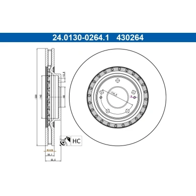 Billede af ATE Bremseskive HYUNDAI: i30 III Hatchback, Fastback 330,0mm 30,1mm 5 114,3mm ventileret coatet højkarboniseret 24.0130 0264.1 51712S0000