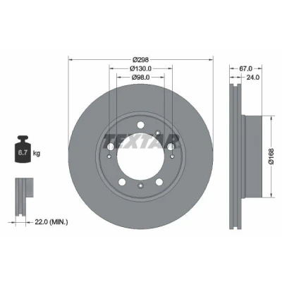 Billede af TEXTAR PRO 92088803 Bremseskiver 298 24 05/09 130 indvendigt ventileret coatet uden hjulbolte, hjulnav PORSCHE: Boxster