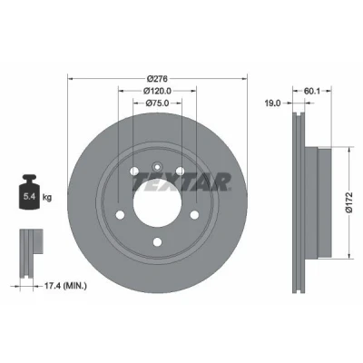 Billede af TEXTAR PRO 92072403 Bremseskiver 276 19 05/06 120 udvendig ventileret coatet uden hjulbolte, hjulnav BMW: 3 Sedan, Touring, Coupe