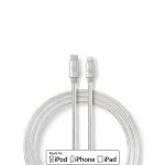 Billede af USB kabel 2.0 Apple Lightning 8 pin Type C Han 480 Mbps 18 W Guldplateret 1.00 m Runde Flettet / Nylon Aluminium Sølv Cover Window Box
