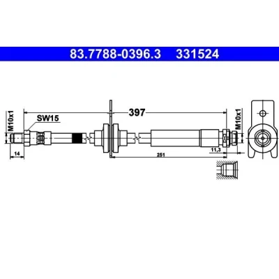 Billede af ATE 83.7788 0396.3 Bremseslange 397 M10x1 FORD: FOCUS 3