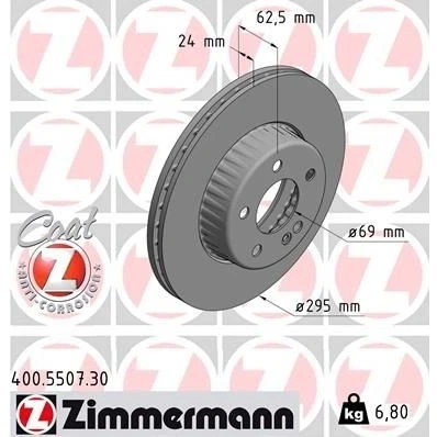 Billede af ZIMMERMANN FORMULA S COAT Z 400.5507.30 Bremseskiver 295 24 6/5 5 112 indvendigt ventileret, todelt bremseskive coatet højkarboniseret