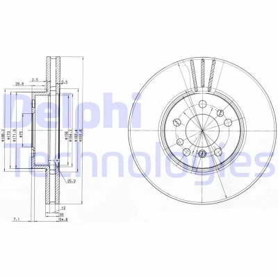 Billede af DELPHI BG3628 Bremseskiver 332 30 5 ventileret olieret ubehandlet uden hjullejer, ABS sensorring BMW: X5, X3
