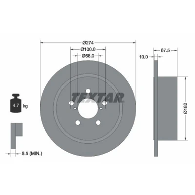 Billede af TEXTAR 92167800 Bremseskiver 274 10 05/07 100 fuldstændigt uden hjulbolte, hjulnav SUBARU: Outback III, Legacy 4