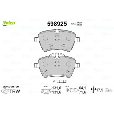 Billede af VALEO 598925 Bremseklodser foraksel Inkl. slidadvarselskontakt med sikringsskruesæt, anti knirke plade MINI: Countryman, Hatchback, Clubman