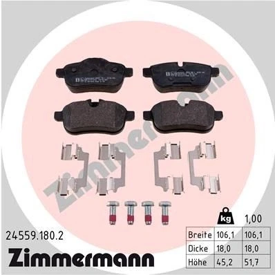 Billede af ZIMMERMANN 24559.180.2 Bremseklodser med skruer Billede svarer til leveringsomfang, fjeder BMW: Z4 Roadster
