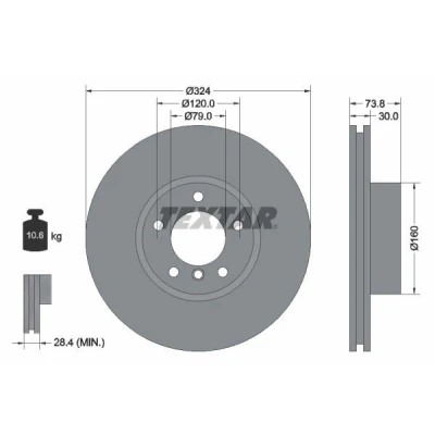 Billede af TEXTAR PRO+ 92107105 Bremseskiver 324 30 05/06 120 indvendigt ventileret coatet højkarboniseret uden hjulbolte, hjulnav BMW: 5 Sedan, Touring