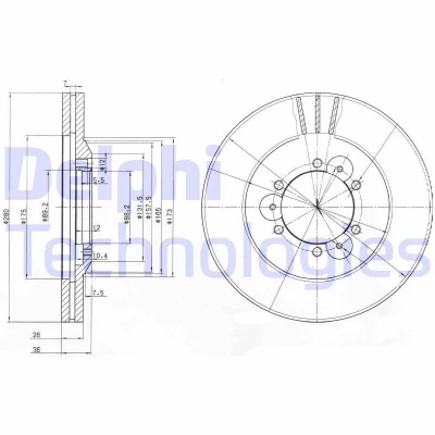 Billede af DELPHI BG3378 Bremseskiver 280 26 6 ventileret olieret ubehandlet uden hjullejer, ABS sensorring OPEL: Frontera A SUV