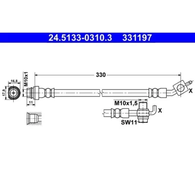 Billede af ATE 24.5133 0310.3 Bremseslange 330 M10x1 FORD: S Max Mk1, Galaxy Mk2 MPV, VOLVO: V70 3, XC70 II Stationcar, S60