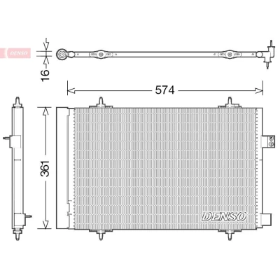 Billede af DENSO DCN21019 Kondensator med tørrer 574x361x16 R 134a 574 CITROËN: C5 III Stationcar, 3, PEUGEOT: 508 I SW, 407 Sedan
